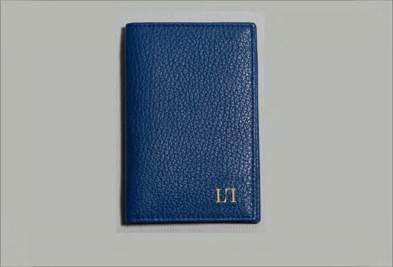 Porte-passeport : Cuir bleu grainé