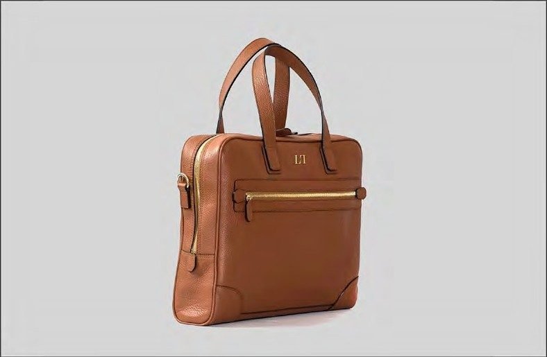 Sac ordinateur : Cuir cognac, poche zippée