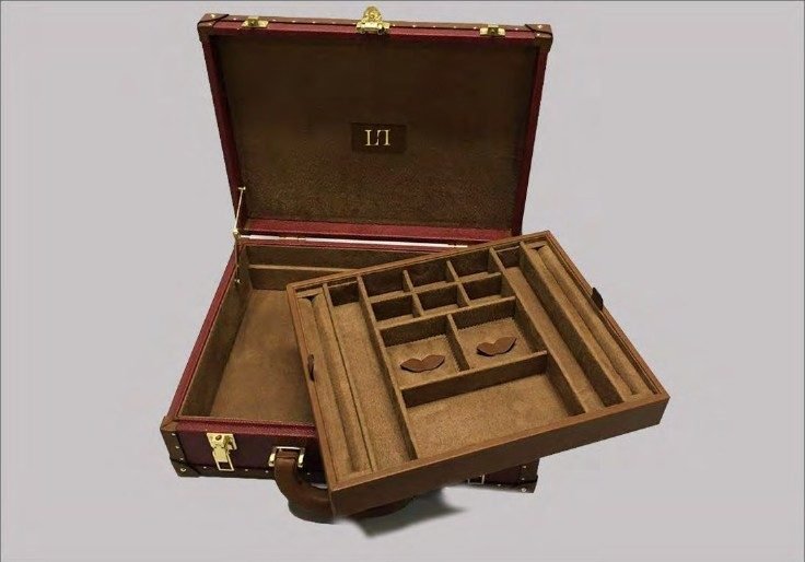 Valise à compartiments : Toile bordeaux, intérieur suédine cognac